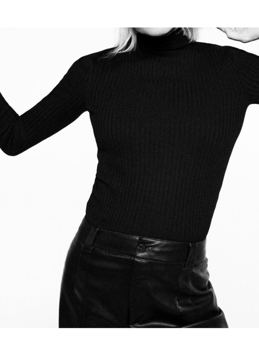 NWT • ZARA • Ribbed Mock Neck Long-Sleeve Top - Black in PERFECT NEW CONDITION - Picture 10 of 11